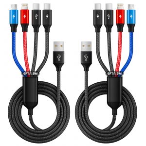 2Packs 6FT Dual Type-C 4 in 1 Multi Charging Cable for Multiple Devices with 2 USB-C/IP/Micro Port, USB Cable iPhone Charger Cord, Travel Car Accessories for iPhone17-8, Galaxy 25 Android iPad, More